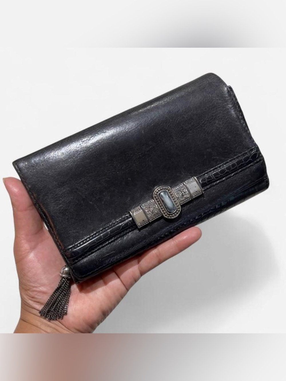 Brighton Black Wallet with Tassel and Buckle Detail